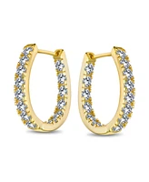 Bling Jewelry Classic Oval Cz Hoop Earrings Black Rose Gold Sterling Silver .60 Inch
