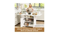 Slickblue Folding Dining Table with Storage Rack and Cabinet for Space-Saving and Functional Dining Solutions