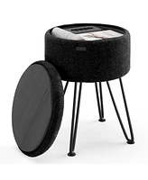 Nestl Modern Boucle Round Ottoman with Hidden Storage – Foot Stool, Makeup Vanity Small Rest, Perfect for Living Room & Bed