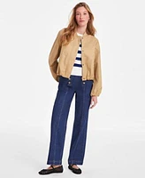 On 34th Womens Twill Bubble Hem Bomber Jacket Striped Sleeveless Sweater Sailor Button Jeans Exclusively At Macys