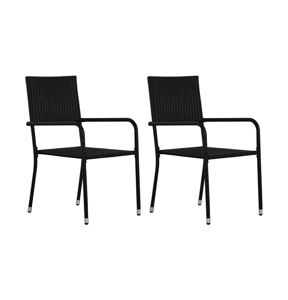 Patio Dining Chairs 2 pcs Stackable Black Poly Rattan