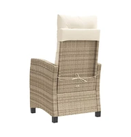 Reclining Patio Chair with Cushions Beige Poly Rattan