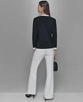 Karl Lagerfeld Paris Womens Button Front Sweater High Rise Flare Leg Pants