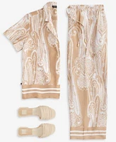 Nautica Jeans Womens Pull One Wide Leg Paisley Pants Button Front Shirt