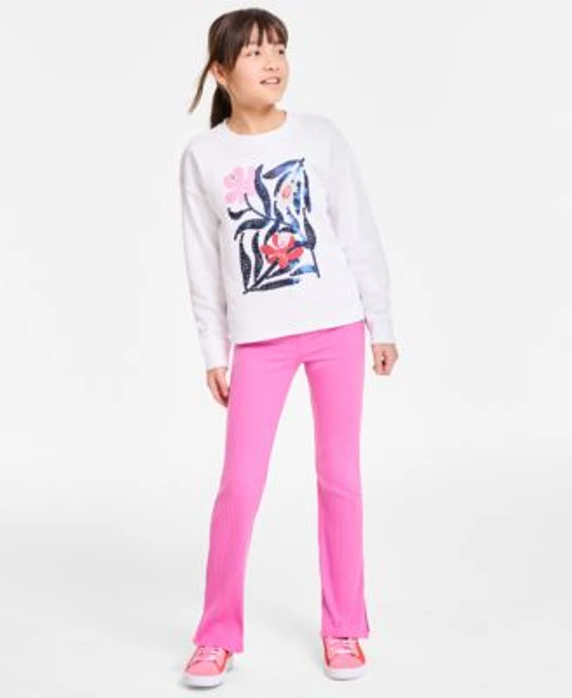 Epic Threads Girls Sequined Floral Sweatshirt Rib Flare Leg Leggings Exclusively At Macys