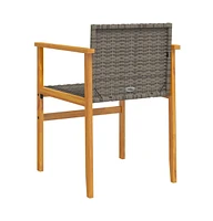 Patio Chairs 2 pcs Gray Poly Rattan&Solid Wood