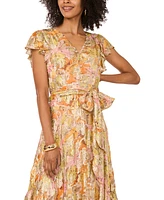 Vince Camuto Women's Floral-Print Flutter Sleeve Asymmetrical Maxi Dress