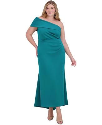 Eliza J Plus One-Shoulder Side-Gathered Evening Gown