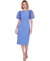 Eliza J Women's 3D-Applique Puff-Sleeve Midi Dress