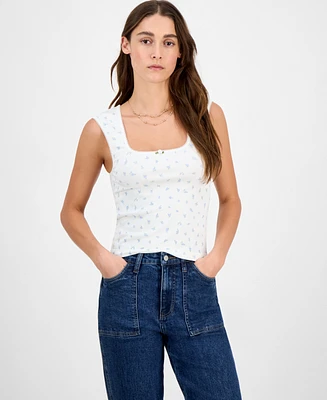 Hippie Rose Juniors' Pointelle Ditsy Print Seamless Tank