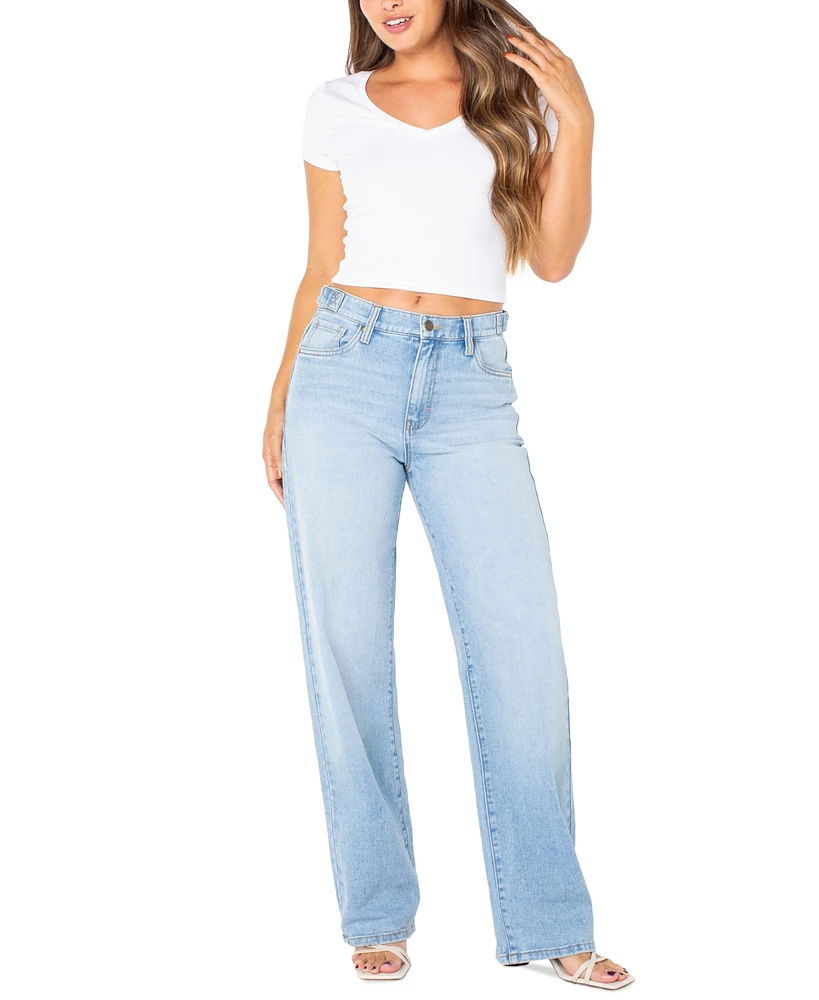 Celebrity Pink Juniors' High-Rise Tab-Waist Relaxed-Leg Jeans