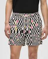 Mode of One Men's Mixed Check Regular-Fit Printed Swim Trunks, Exclusively at Macy's