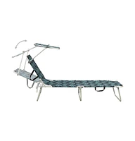 Folding Sun Lounger with Canopy Leaf Print Aluminum