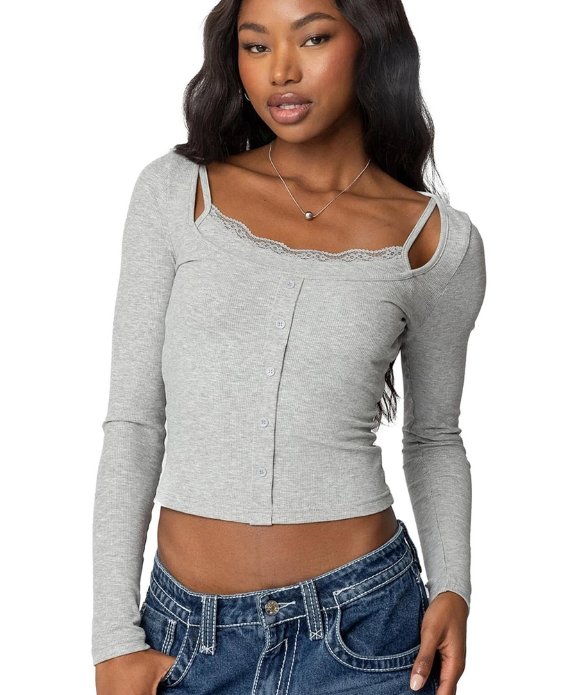 Edikted Womens Josi Layered Ribbed Top