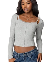 Edikted Womens Josi Layered Ribbed Top