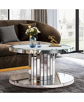 Tribesigns Mirrored Coffee Table, 29.5" Round Living Room Table, Modern 2-Tier Silver Coffee Table Center Table for Living Room