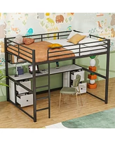 Slickblue Loft Bed with Desk, Drawers, and Bedside Tray for Space-Saving Organized Bedroom