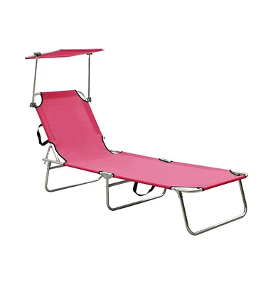 Folding Sun Lounger with Canopy Pink Aluminum