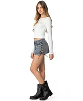 Edikted Womens Casey Lace Up Denim Mini Skirt