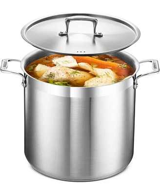 Bakken- Swiss Stockpot – 16 Quart – Brushed Stainless Steel – Heavy Duty Induction Pot with Lid and Riveted Handles – For