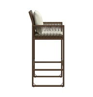 Patio Bar Stools with Cushions 2 pcs Brown Poly Rattan