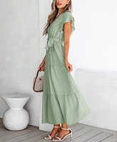 Cupshe Women's Sage Green Surplice Ruffled Maxi Beach Dress