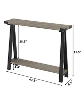 gaomon Farmhouse Entryway Table, Narrow Sofa Table with Open Storage Shelf, Metal Frame Skinny Console Table with V-Shaped Leg Design, Behind Couch Ta