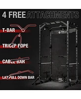 Er Kang Power Cage, Power Rack with Lat Pulldown, 1200 Pounds Capacity Workout Cage with More Training Attachments, Squat Rack for Home Gym, F4 Versio