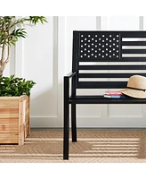 Best Choice Products Indoor Outdoor Steel Garden Bench w/ American Flag Backrest, 790lb Capacity