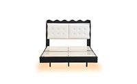 Slickblue Upholstered Platform Bed Frame with Led Lights and Built-in Storage – Stylish and Space-Saving