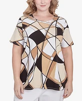 Alfred Dunner Plus Geometric Top with Detailed Neckline