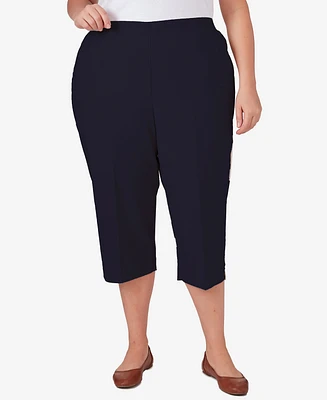 Alfred Dunner Plus Classic Twill Denim Split Hem Capri Pants