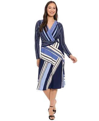 London Times Petite Printed Side-Twist A-Line Dress