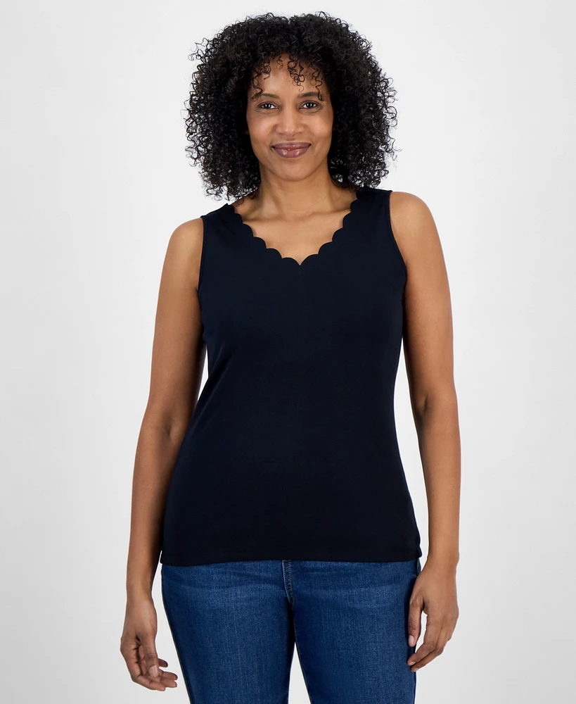 Style & Co Women's Cotton Scalloped V-Neck Sleeveless Top, Exclusively at Macy's