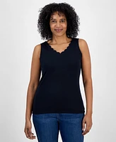 Style & Co Women's Cotton Scalloped V-Neck Sleeveless Top, Exclusively at Macy's