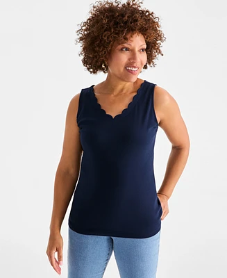 Style & Co Women's Cotton Scalloped V-Neck Sleeveless Top, Exclusively at Macy's