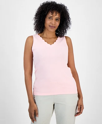 Style & Co Women's Cotton Scalloped V-Neck Sleeveless Top, Exclusively at Macy's