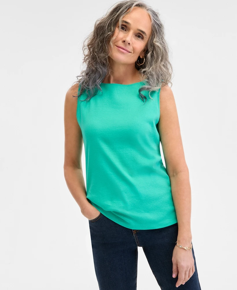 Style & Co Women's Cotton Boat-Neck Sleeveless Top