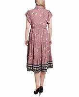 Ny Collection Women's Short Sleeve Tiered Border Print Dress