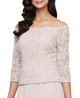 Alex Evenings Petite Lace Top Off-The-Shoulder Gown