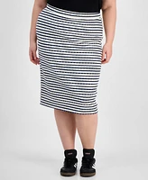 Derek Heart Trendy Plus Striped Midi Pencil Skirt