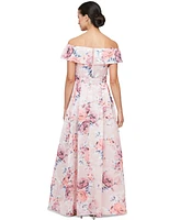 Alex Evenings Petite Floral-Print Off-The-Shoulder Gown