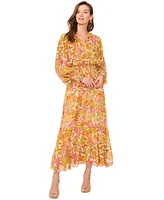 Vince Camuto Women's Smocked-Waist Long-Sleeve Tiered Maxi Dress