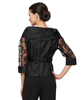 Alex Evenings Women's Portrait-Neck Burnout-Organza Blouse