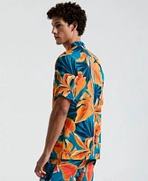 Original Penguin Mens Slim Fit Tropical Leaf Print Button Down Camp Shirt Tropical Leaf Swim Shorts