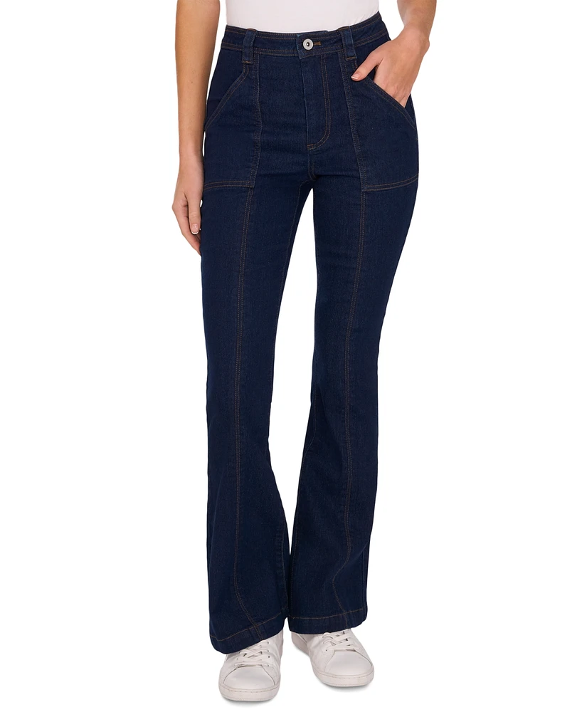 CeCe Women's Utility-Pocket High-Rise Bootcut Jeans