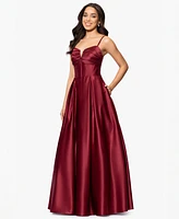 Blondie Nites Juniors' Satin Notch-Neck Ball Gown