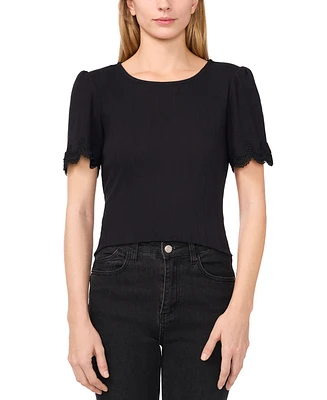 CeCe Women's Scalloped-Cuff Lace-Trim Round-Neck Top