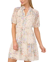 CeCe Women's Printed V-Neck Babydoll Dress