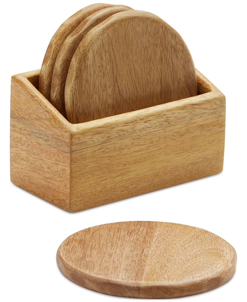 Oake 4-Pc. Wooden Coasters with Holder, Exclusively at Macy's